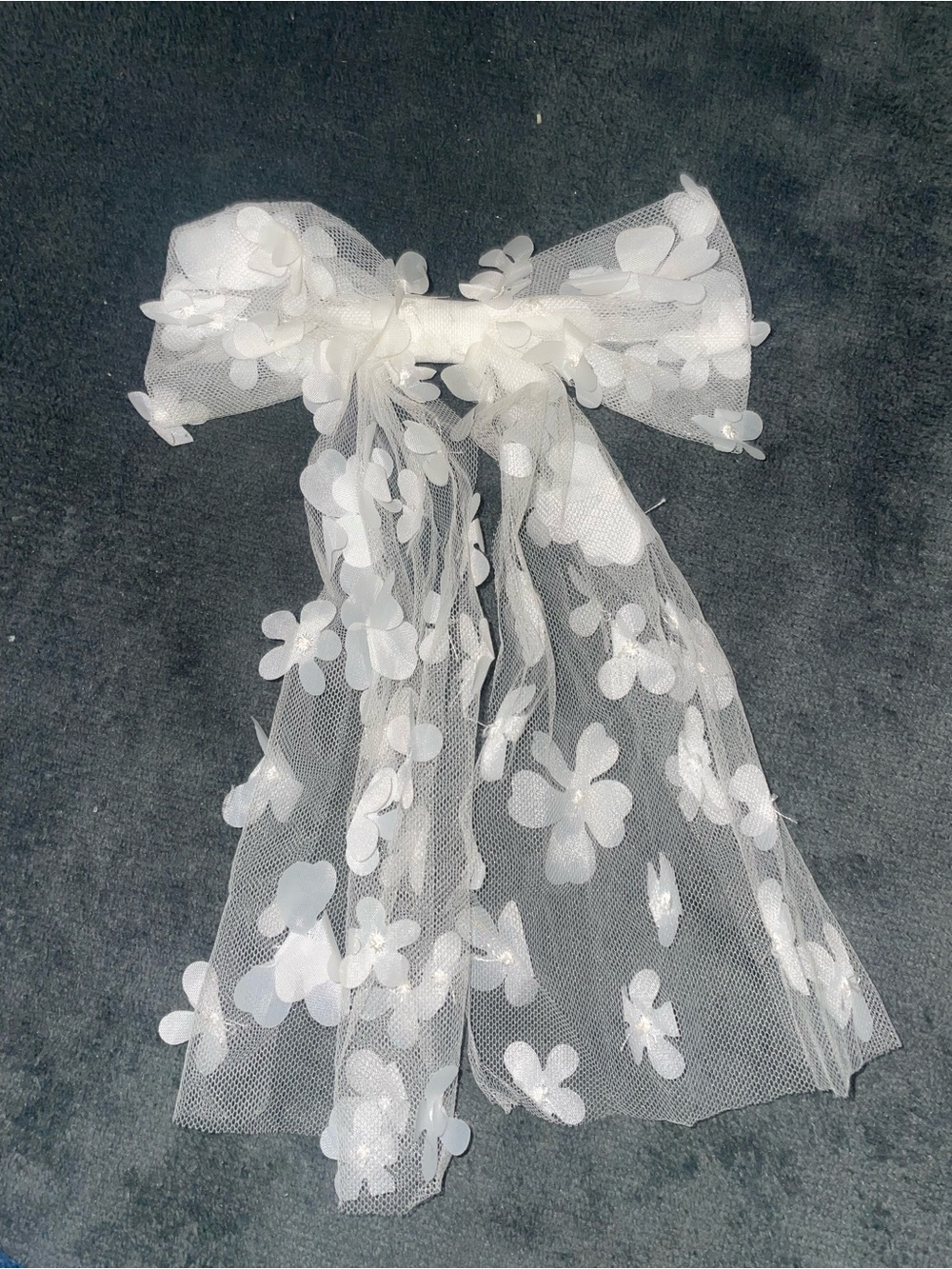 Target White Floral Tulle Bow Hair Clip with Dangle Streamers